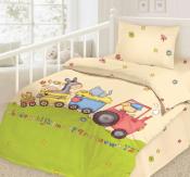 Комплект постельного белья Облачко в детскую кроватку с простынью на резинке "Паровозик"(195929)
