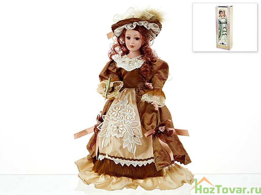 Кукла декоративная, фарфоровая "Антонина" 13*7,5*36,5см (с декоративными стразами и перьями) (подарочная упаковка)
