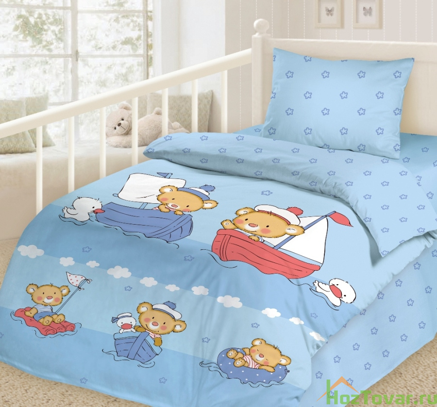 Комплект постельного белья Облачко в детскую кроватку "Кораблики"(195631)