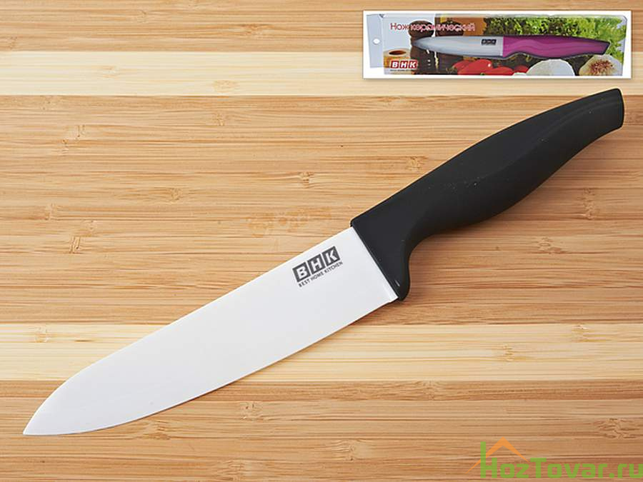Нож керамический (6 дюймов), белое лезвие (15,5*3,5*0,2см) рукоятка черная (12*3,5*2,5см) (подарочная упаковка)