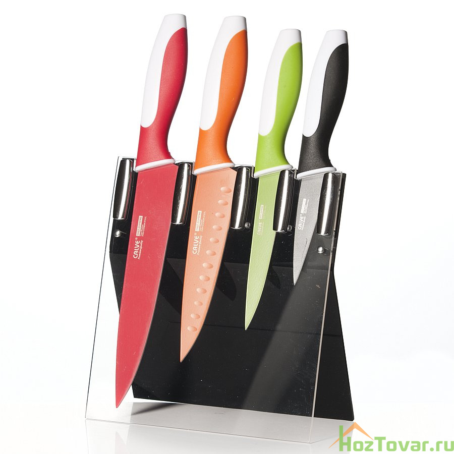 Набор ножей на пластиковой подставке, 4 предмета (20+13+15+8 см)