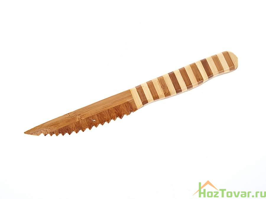Нож кухонный (с зубчиками) 24*1,5*3см (бамбук обработанный) (упаковочный пакет с хедером)