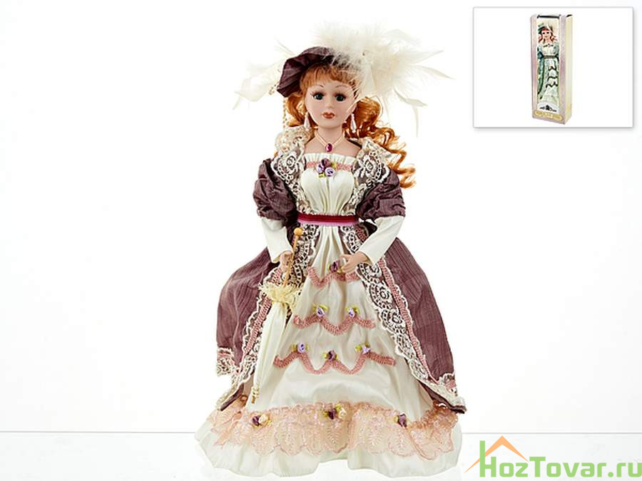 Кукла декоративная, фарфоровая "Анастасия" 13*7,5*36,5см (с декоративными стразами и перьями) (подарочная упаковка)