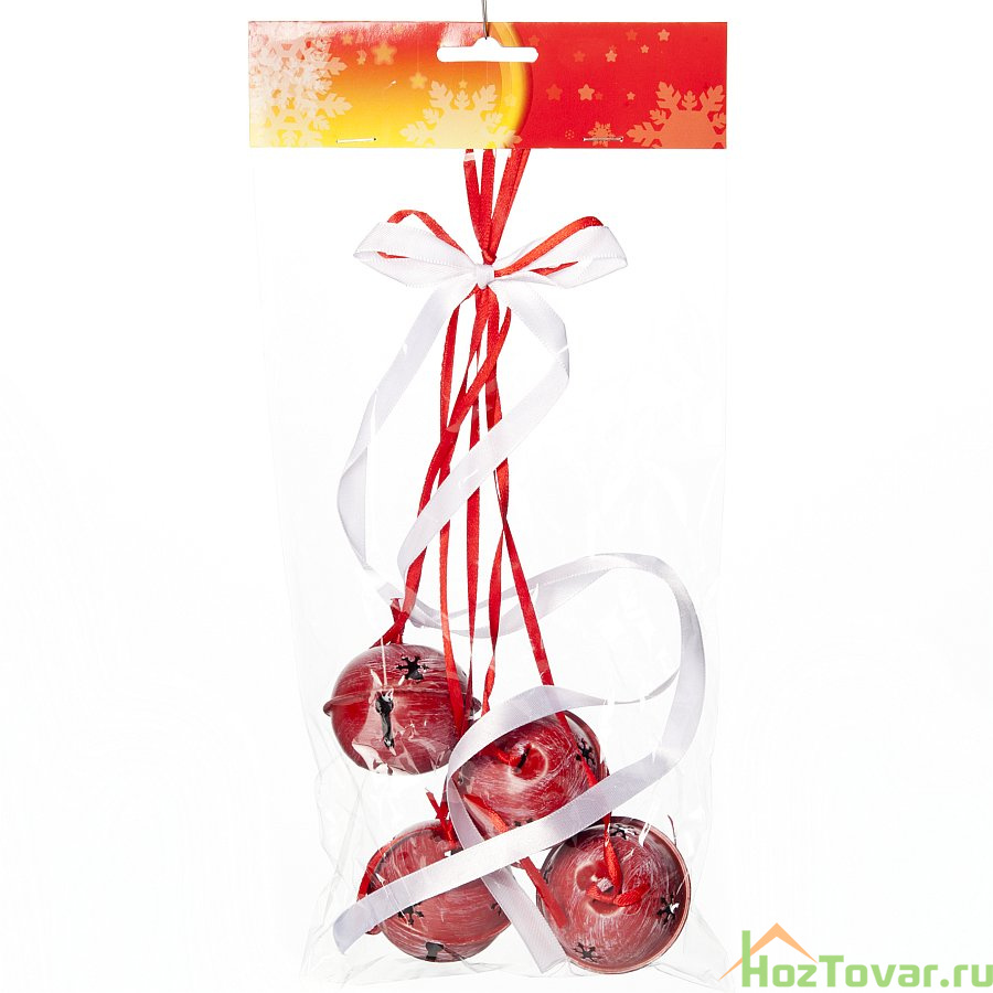 Украшение новогоднее подвесное House & Holder "Бубенчики", цвет: белый, красный, диаметр 5 см