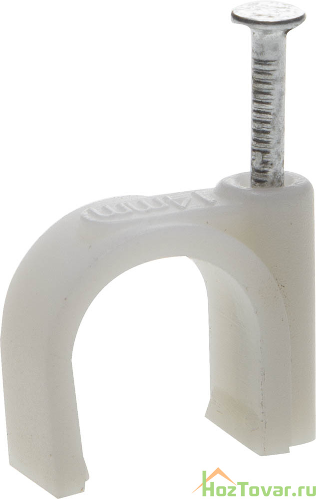 Скоба-держатель ЗУБР "МАСТЕР" полипропиленовая, для круглого кабеля, с оцинкованным гвоздем, 14 мм, 30 шт