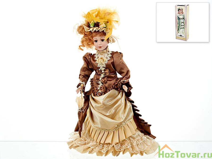 Кукла декоративная, фарфоровая "Софья" 13*7,5*36,5см (с декоративными стразами и перьями) (подарочная упаковка)