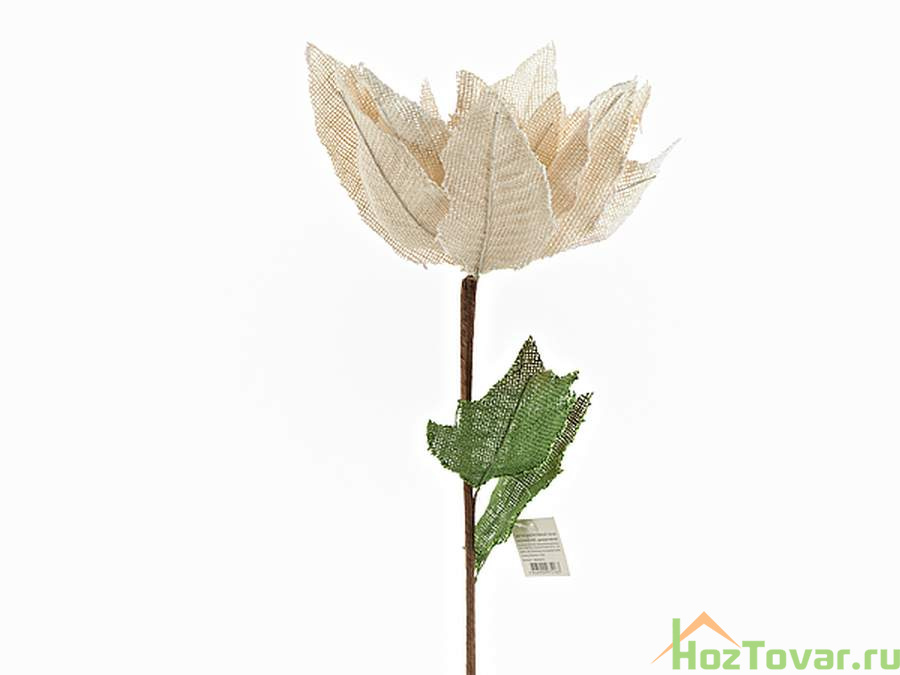 Цветок декоративный (на ножке) "Пуансетия" белый, h=92см. (металл, бумага, ткань) (упаковочный пакет)