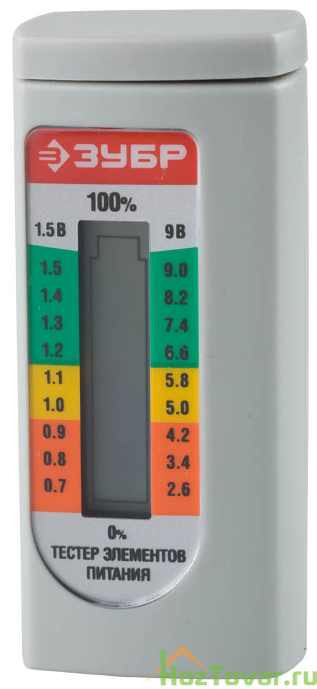 Тестер уровня заряда батарей ЗУБР для элементов питания ААА, АА, С, D, LR44, 6LR61(корунд)