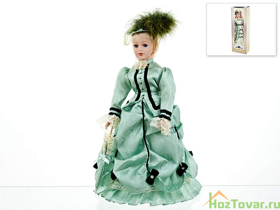 Кукла декоративная, фарфоровая "Александра" 13*7,5*36,5см (с декоративными стразами и перьями) (подарочная упаковка)