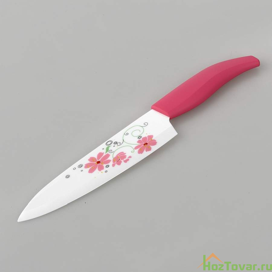 Нож универсальный "Gotoff", керамический, цвет: розовый, длина лезвия 18 см