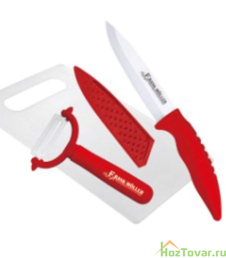 Набор керамических ножей с разделочной доской "Frank Möller", 3 предмета, цвет красный