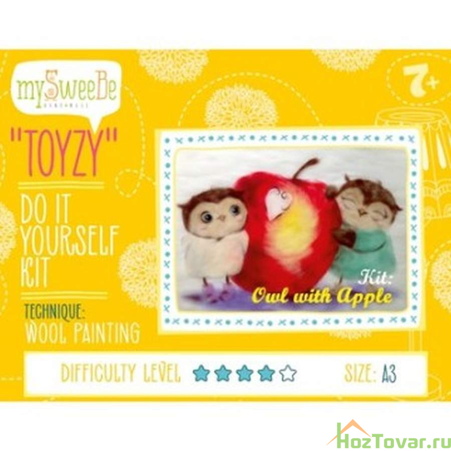 Набор для творчества картина шерстью TOYZY TZ-P026 Совушки с яблоком
