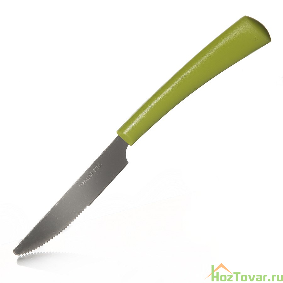 Нож столовый с зеленой ручкой, длина 19 см
