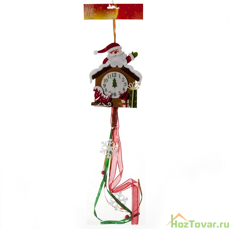 Украшение новогоднее подвесное House & Holder "Дед Мороз и часы", длина 60 см