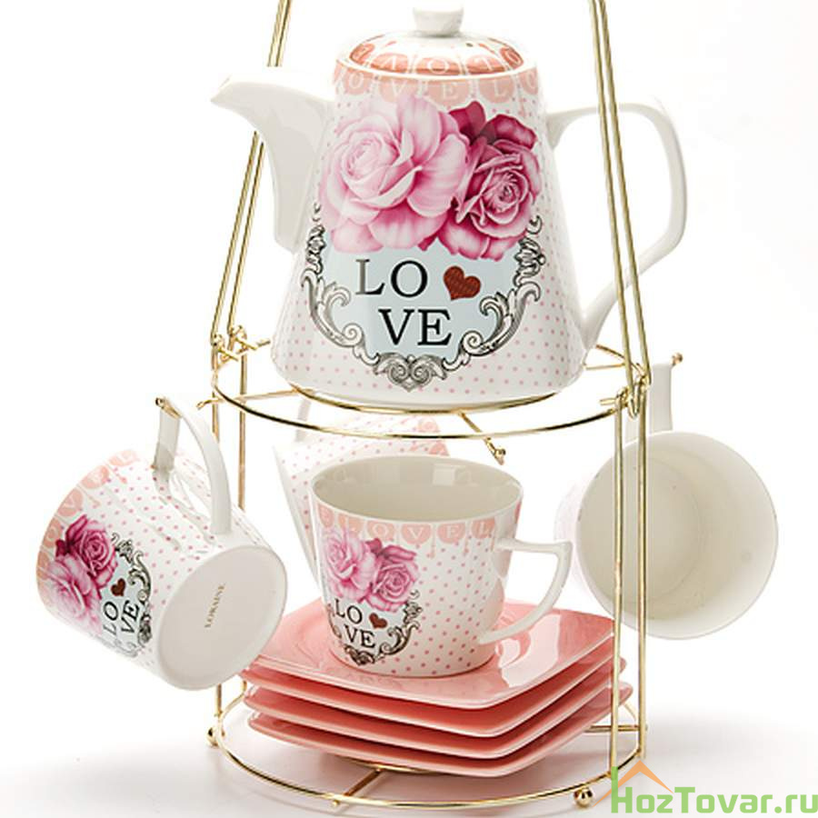 Чайный сервиз на 4 персоны Loraine Love розовый, 9 предметов