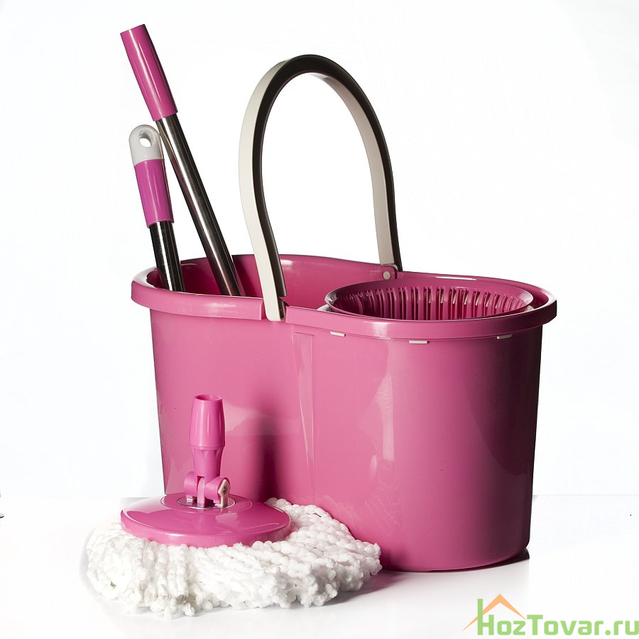 Набор для уборки "Уют": ведро с отжимом + швабра (цвет розовый)