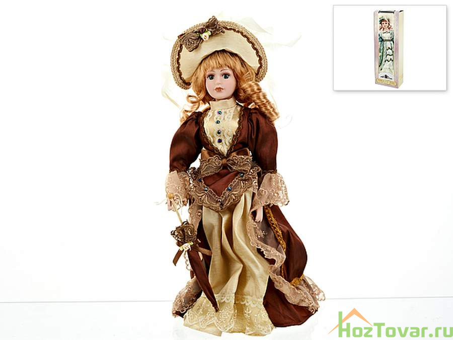Кукла декоративная, фарфоровая "Елизавета" 13*7,5*36,5см (с декоративными стразами и перьями) (подарочная упаковка)