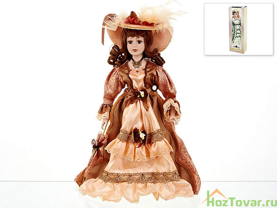 Кукла декоративная, фарфоровая "Светлана" 13*7,5*36,5см (с декоративными стразами и перьями) (подарочная упаковка)