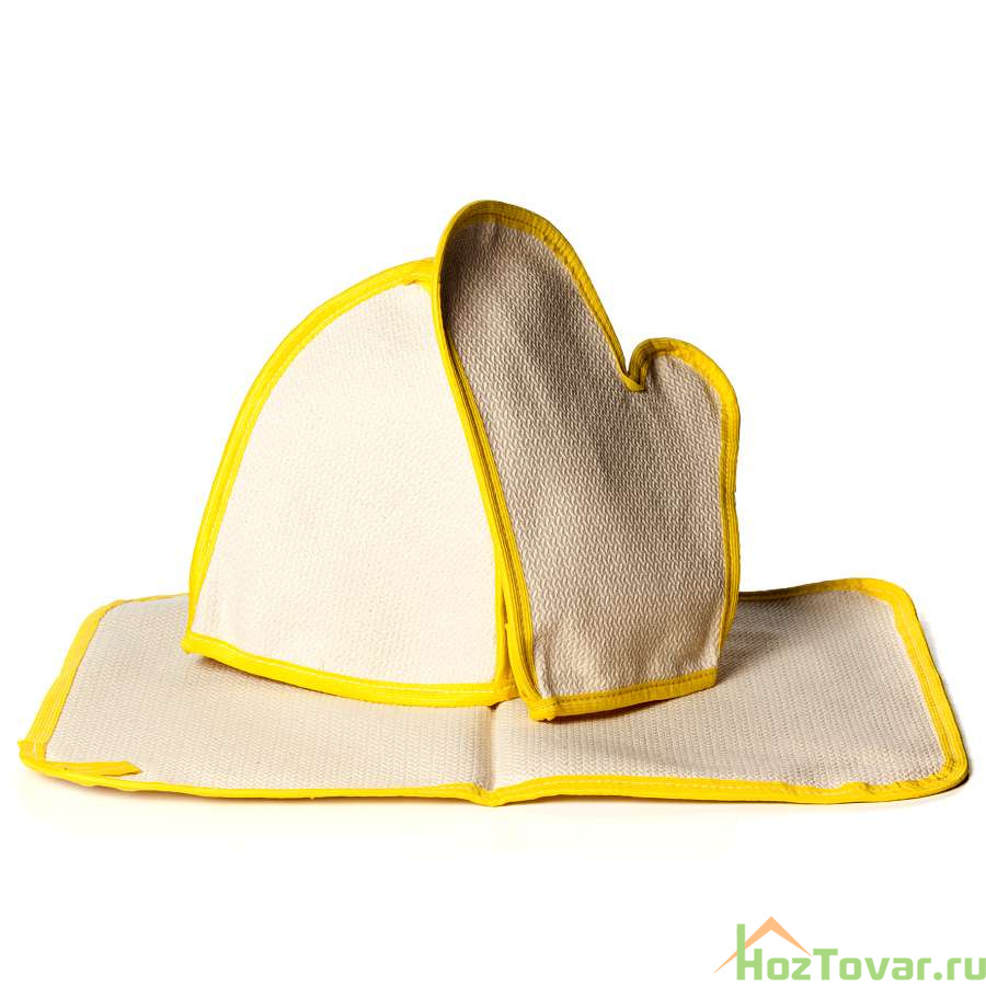 НАБОР "Нежность":шапка, коврик, руковичка  (желтый кант)