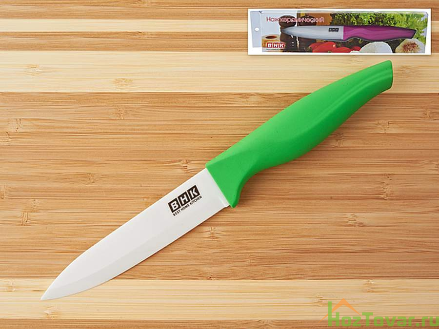 Нож керамический (5 дюймов), белое лезвие (12,5*2,5*0,2см) рукоятка зеленая (12*3*2см) (подарочная упаковка)