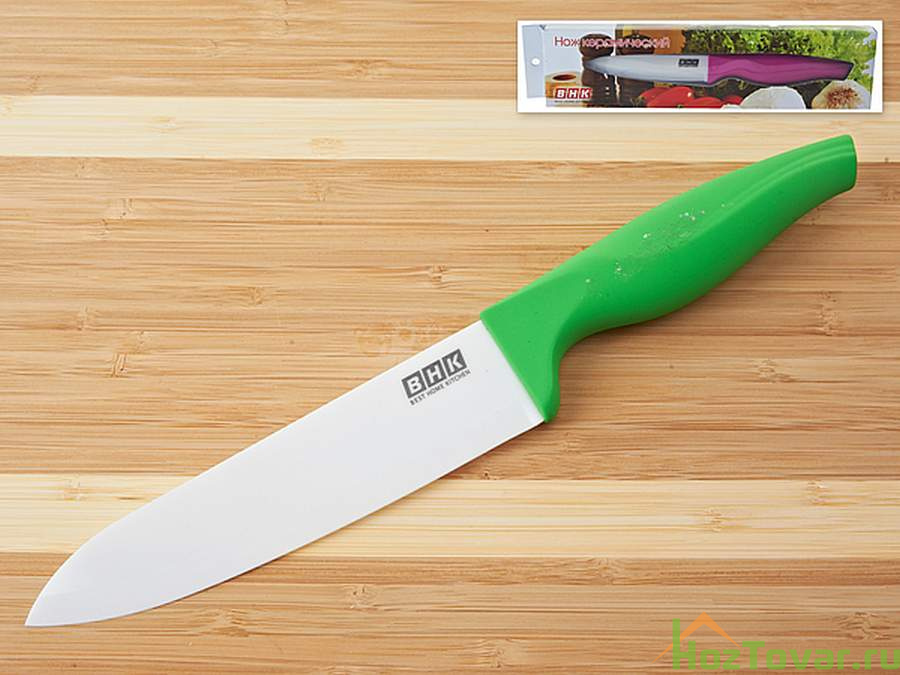 Нож керамический (6 дюймов), белое лезвие (15,5*3,5*0,2см) рукоятка зеленая (12*3,5*2,5см) (подарочная упаковка)