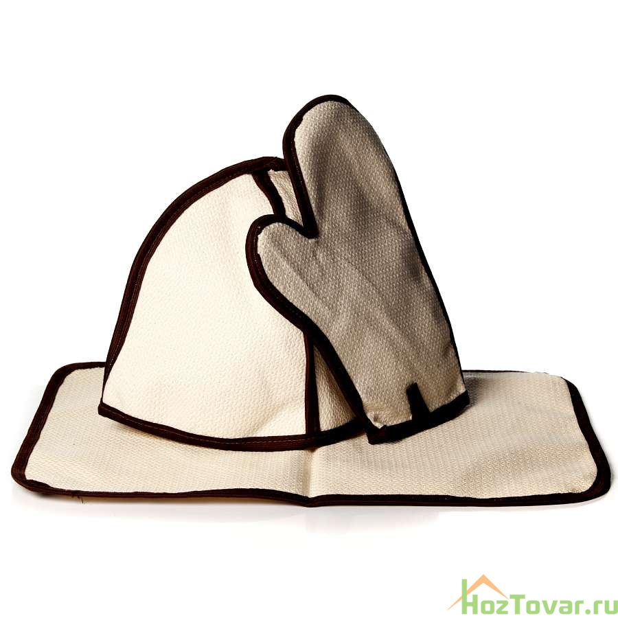НАБОР "Нежность":шапка, коврик, руковичка  (коричневый кант)