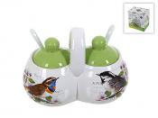 Банка для сыпучих продуктов Polystar "Birds", двойная, с ложками, 250 мл
