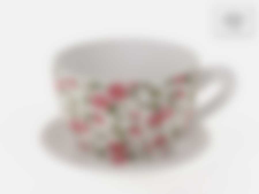 Горшок для цветов с поддоном "Розовые розочки" d=19,5см h=12,5см v=2100мл (белая упаковка)