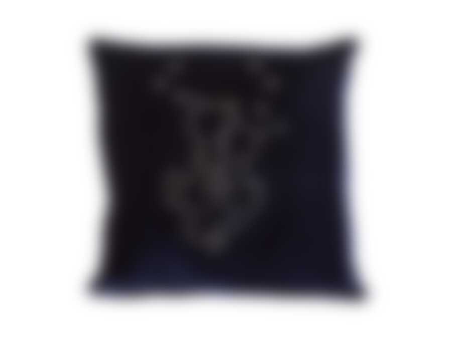 Подушка декоративная 35*35 "ЛЯМУРР", стразы, бархат, х/ф, синий