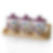 Банки для сыпучих продуктов, набор 3шт. "Ирис" d=10см. h=14см. v=600см. (33,5*11*15,5см.) (на деревянной подставке) (подарочная упаковка)