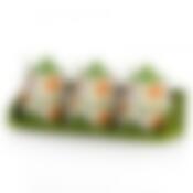 Банки для сыпучих продуктов, набор 3шт. + ложки "Нарцисс" d=8см. h=12см. v=350мл. (29*9,5*12,5см. ложка l=12,5см. (на деревянной подставке)) (фигурные