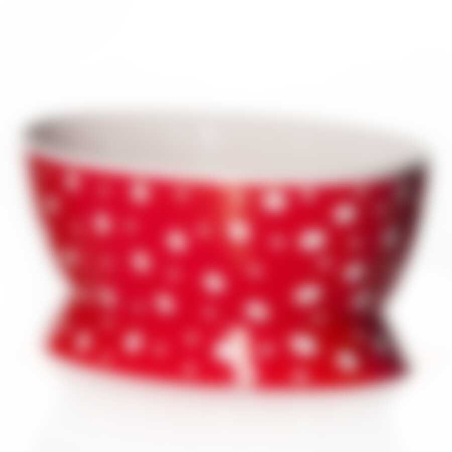 Салатник овальный "Горошек", объем 1,6 л, 220*160 мм, высота 103 мм (белый горошек на красном фоне)