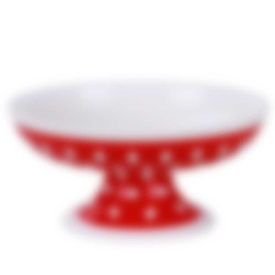 Ваза на ножке, диаметр 190 мм, высота 90 мм (белый горошек на красном фоне)
