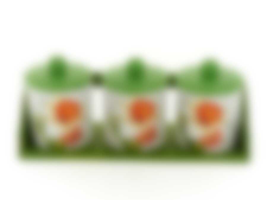 Банки для сыпучих продуктов, набор 3шт. "Нарцисс" d=9,5см h=13см v=400мл (32*10,5*13,5см (на деревянной подставке)) (подарочная упаковка)