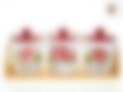 Банки для сыпучих продуктов, набор 3шт. "Райский сад" d=10см h=13см v=450см (32*11*14см) (на деревянной подставке) (подарочная упаковка)