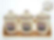 Банки для сыпучих продуктов, набор 3шт. "Розовый ирис" d=9,5см h=16см v=600мл (конус) ( 32*10*18см (на деревянной подставке)) (подарочная упаковка)