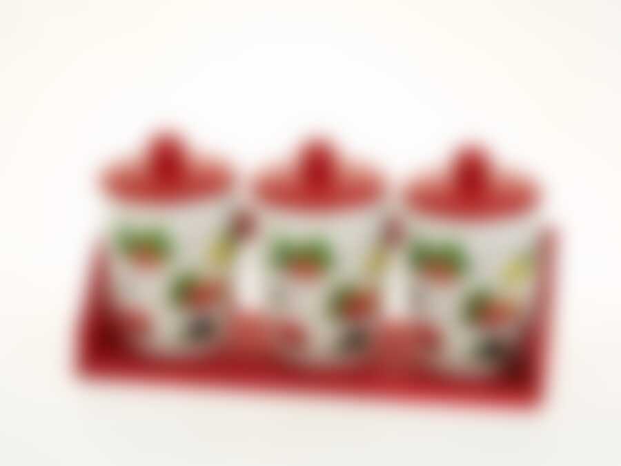 Банки для сыпучих продуктов, набор 3шт. "Садовая ягода" d=9,5см h=16см v=600мл (32*10,5*17см (на деревянной подставке)) (конус) (подарочная упаковка)