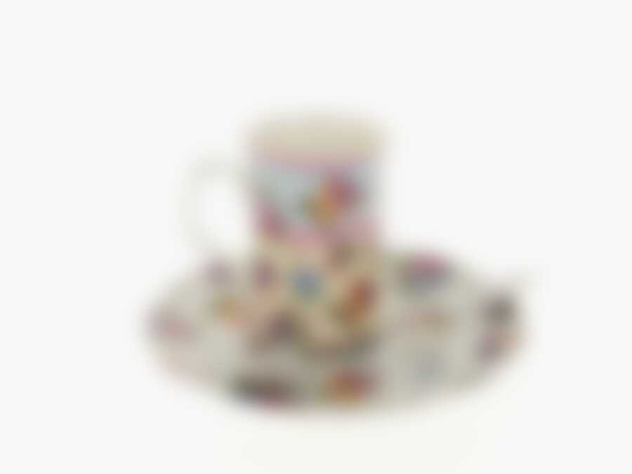 Кружка фарфоровая с ложкой + десертная тарелка "Версаль" v=256мл d=19см (костяной фарфор) (подарочная упаковка)