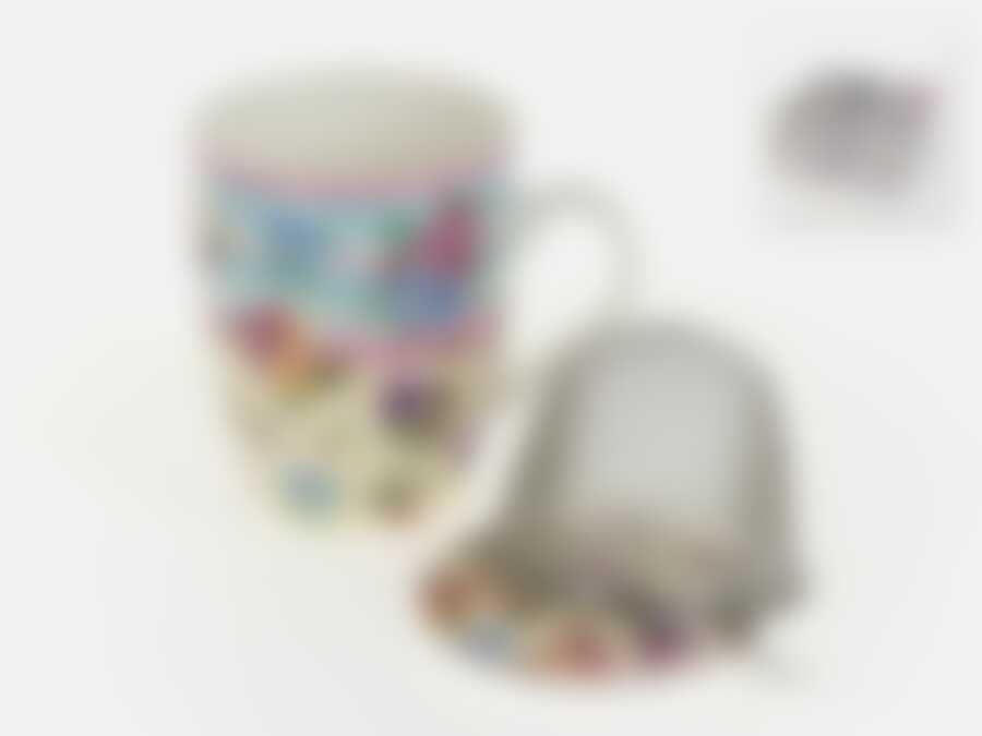 Кружка фарфоровая, заварочная с металлическим фильтром "Версаль" v=320мл (костяной фарфор) (подарочная упаковка)