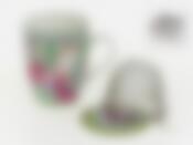 Кружка фарфоровая, заварочная с металлическим фильтром "Кошки" v=320мл (костяной фарфор) (подарочная упаковка)