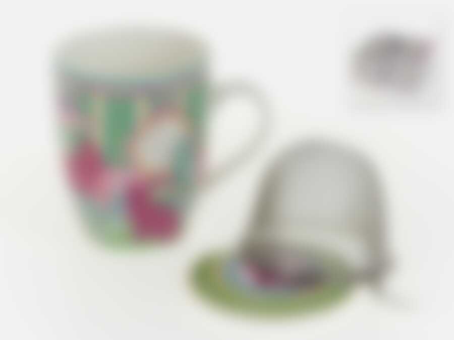 Кружка фарфоровая, заварочная с металлическим фильтром "Кошки" v=320мл (костяной фарфор) (подарочная упаковка)