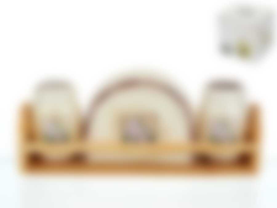 Специи, набор 2пр. + салфетница "Розовый ирис" 23*6,5*9,5см (на деревянной подставке) (подарочная упаковка)