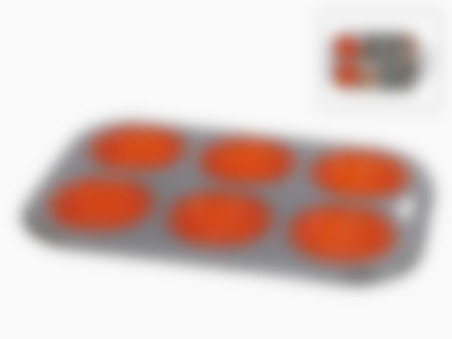 Форма для выпечки 6 ячеек d=7,5см 19*28,5*3см (углеродистая сталь с антипригарным покрытием + силиконовые ячейки)