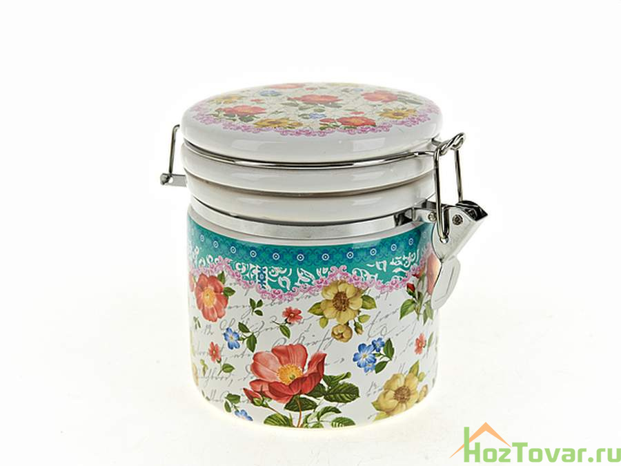 Банка для сыпучих продуктов (клипс) "Цветочная поэма" d=10см h=13см v=600мл (подарочная упаковка)