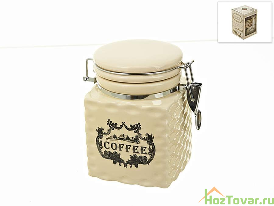 Банка для сыпучих продуктов (клипс) "Country Kitchen. Vintage" 10,5*10,5*14,5см v=800мл (квадратная) (подарочная упаковка)