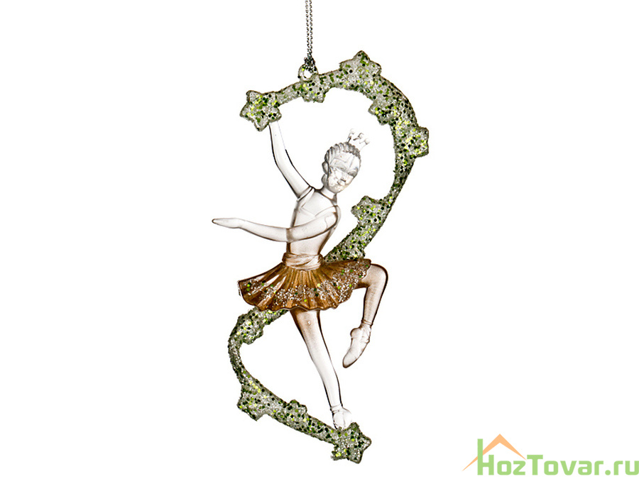 ДЕКОРАТИВНОЕ ИЗДЕЛИЕ "БАЛЕРИНА В ЗОЛОТОМ" С ГЛИТТЕРОМ  С ЛЕНТОЙ 7*2 СМ.ВЫСОТА=13 СМ.(МАЛ-24/КОР=288Ш