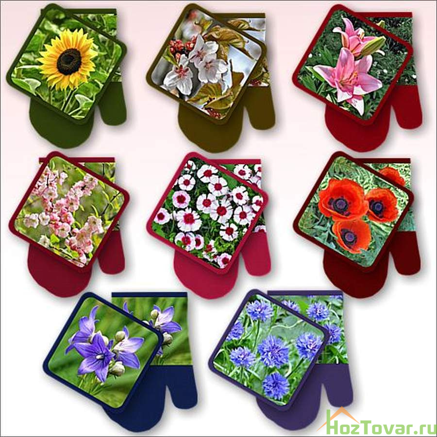 Прихватка с рукавицей "Фото-Цветы"(н-р из 2-х пр) 8диз