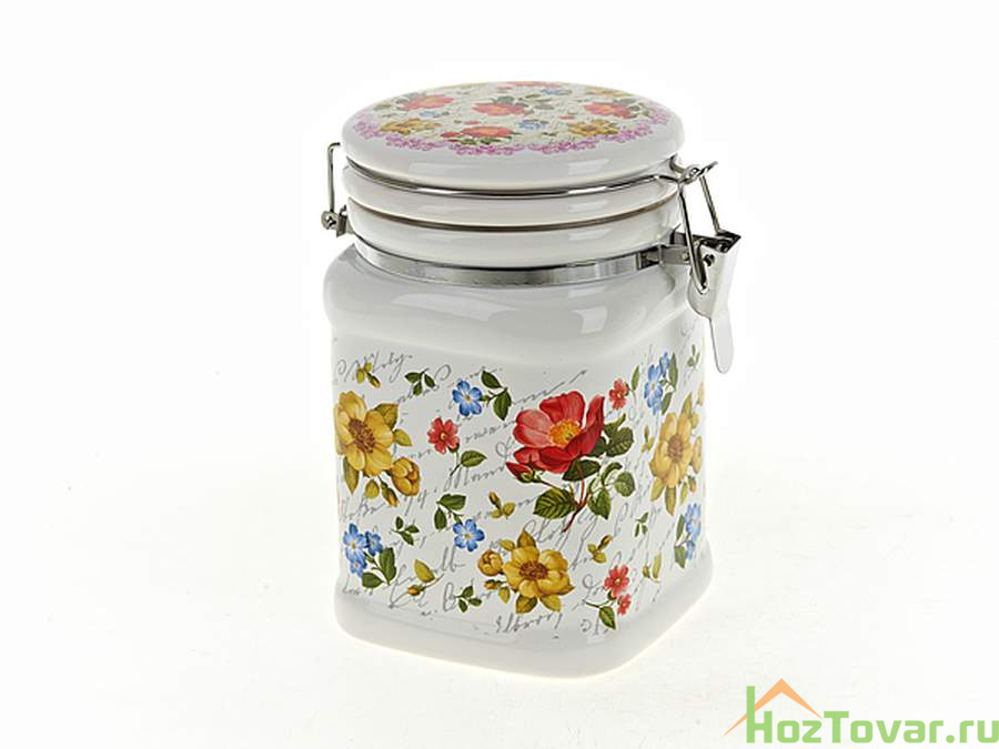 Банка для сыпучих продуктов (клипс) "Цветочная поэма" 9,5*9,5*15см v=650мл (квадратная) (подарочная упаковка)