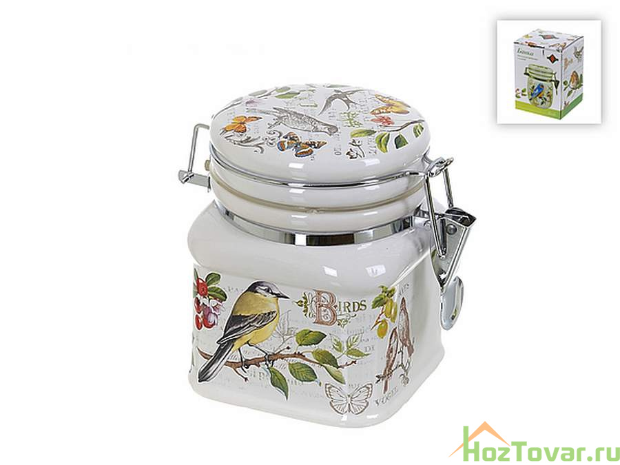 Банка для сыпучих продуктов (клипс) "Birds" 9,5*9,5*12см v=500мл (квадратная) (подарочная упаковка)