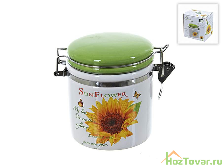 Банка для сып. продуктов (клипс) "Подсолнух" d=9,5см h=12см v=500мл (под. упак.)